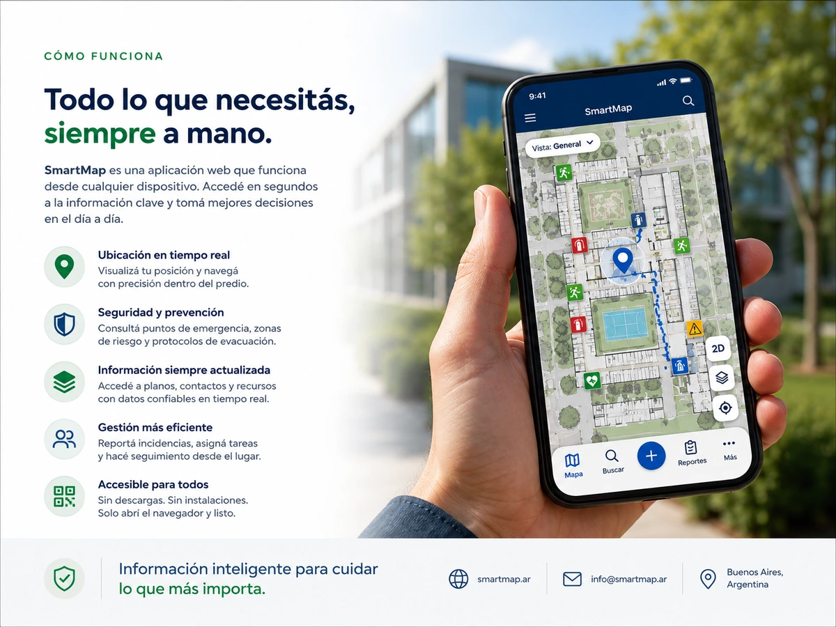 Persona utilizando SmartMap desde su celular dentro de un predio